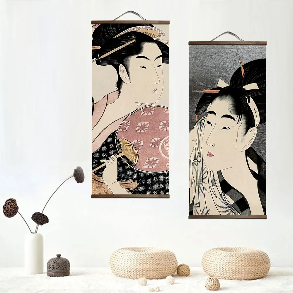 

Japanese Ukiyoe for Canvas Painting Posters and Prints Picture Decoration Wall Art Home Decor with Solid Wood Hanging Scroll