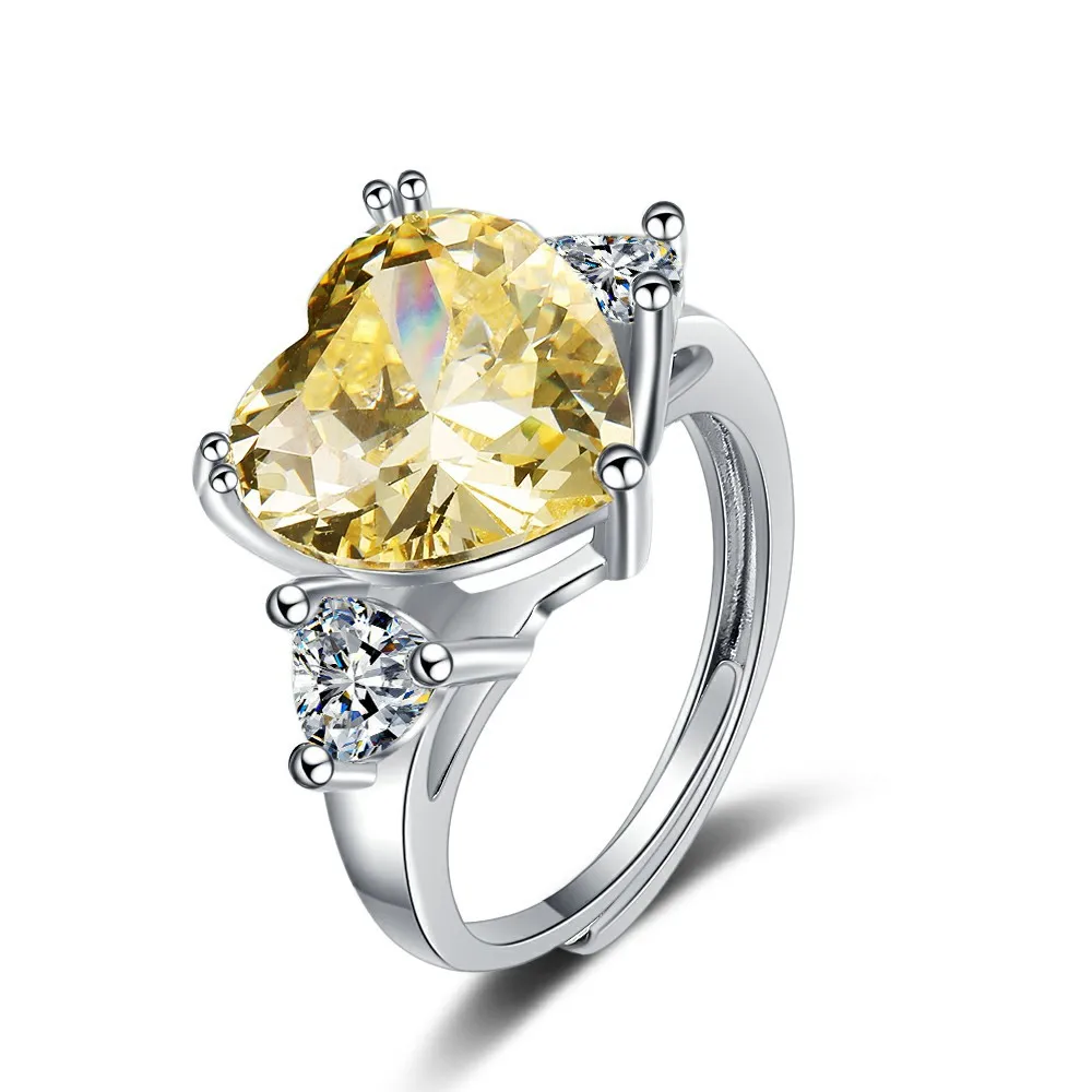 

925 silver glittering zirconium diamond ring open mouth minority design fashion temperament heart ring women's Ring Jewelry