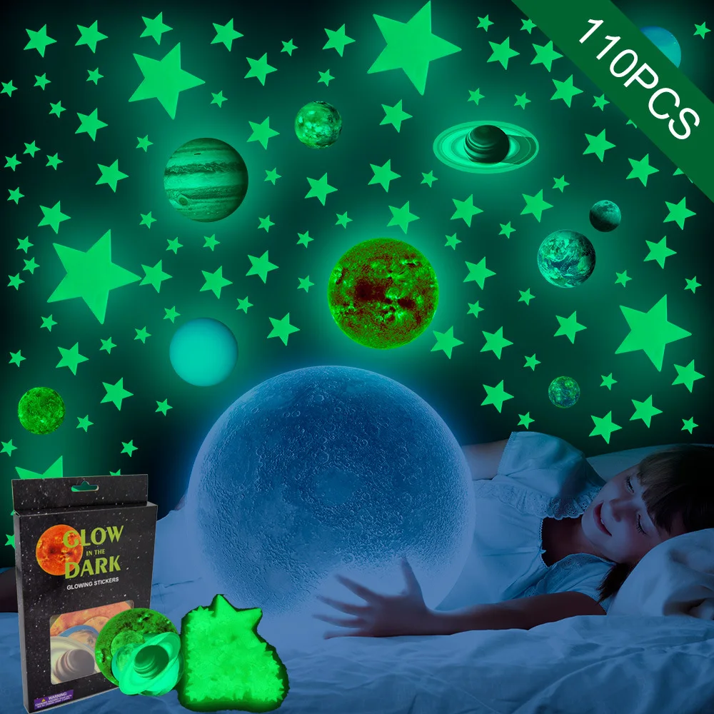 

Planet Solar System Fluorescent Wall Stickers Luminous Planets PVC Glow In Dark Planets Galaxy Kids Bedroom Wall Decal