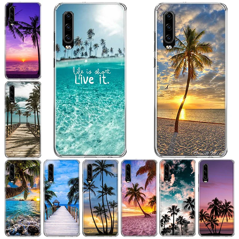 

Summer Beach Scene at Sunset on sea Palm Tree Phone Case For Huawei Mate 40 Pro 30 20 Lite 10 Huawei P30 Lite P50 Pro P40 P20 P1