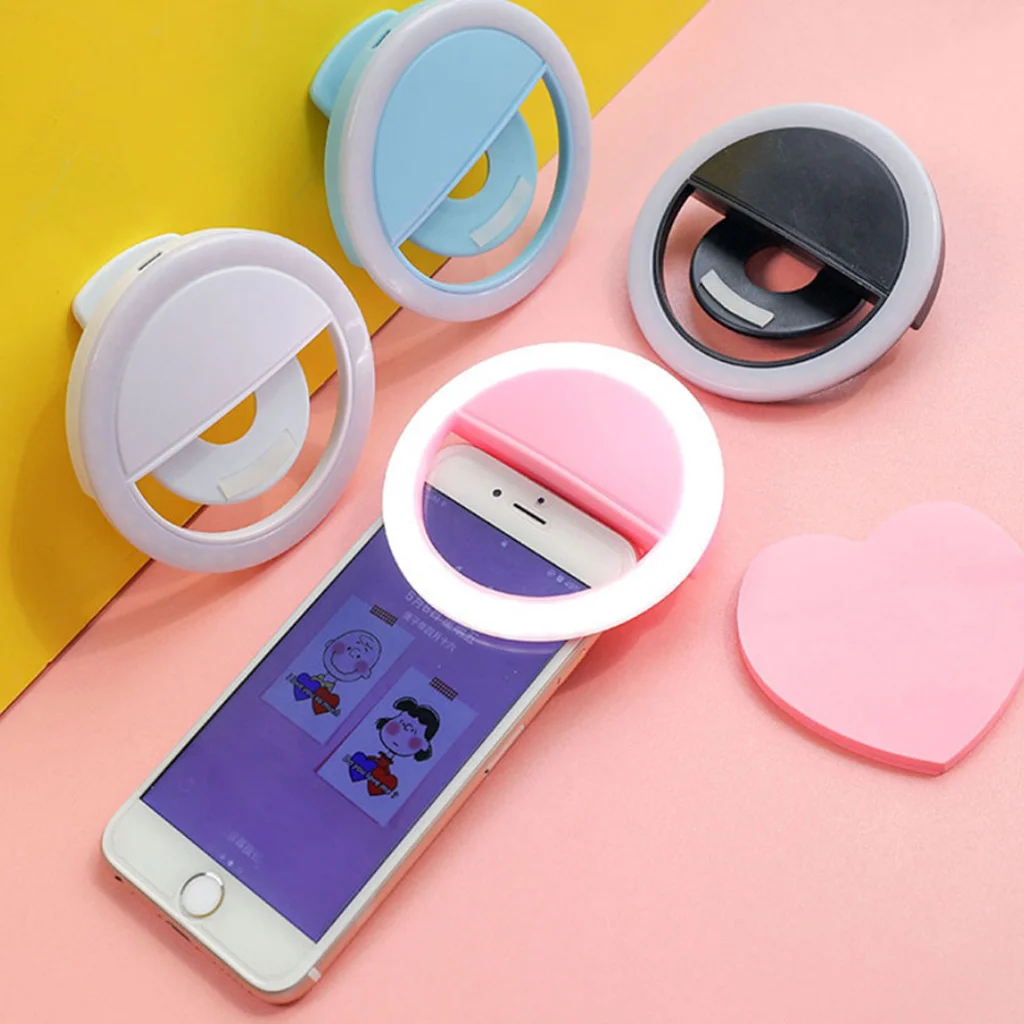 

Selfie LED Ring Fill Light USB Charge Portable Mobile Phone Lamp Flashes Lens 3 Levels Luminous Clip