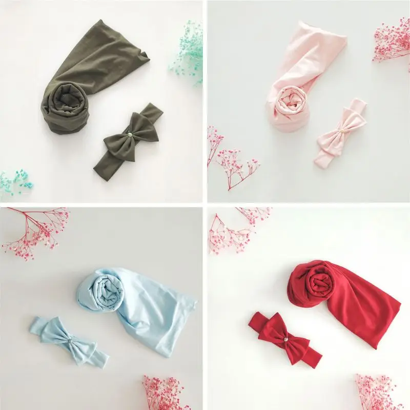 

2pcs Newborn Photography Props Blanket Headband Set Baby Photography Wrap Props Baby Infant Photo Accessories