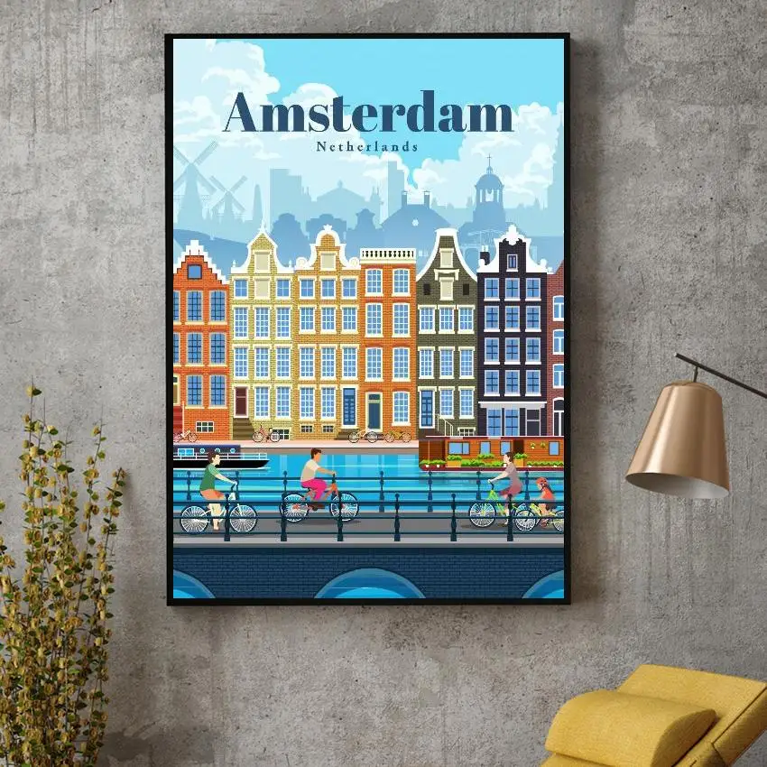 

Travel to Amsterdam Canvas Travel poster Wall Art Pictures for Living Room Home Decor No Frame