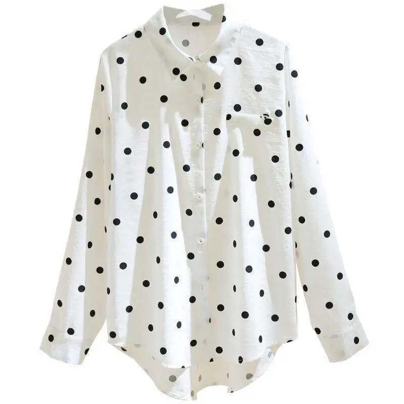 

Women Fashion Dot Plus Size Shirt Long Sleeve 2020 Autumn Casual Streetwear Blouse Chiffon Blouses Loose Top Shirts Blusas Mujer