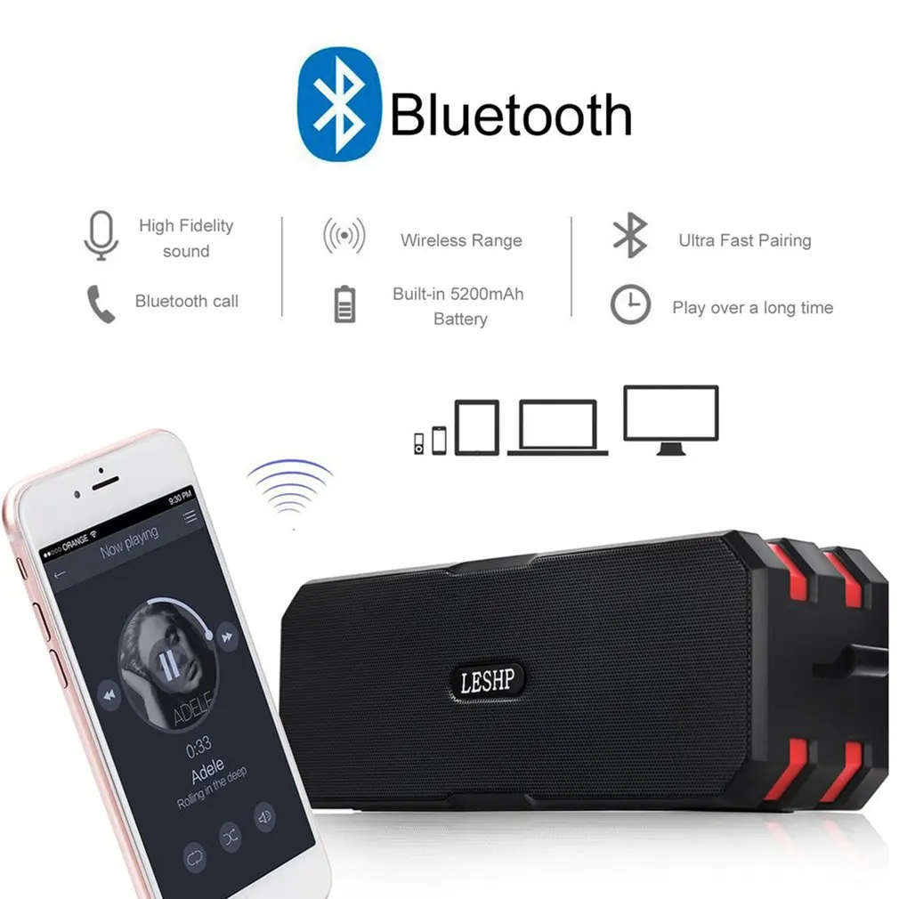 LESHP беспроводной Bluetooth динамик водонепроницаемый пылезащитный противоударный динамик мини открытый портативный поддержка различных музыкальных форматов
