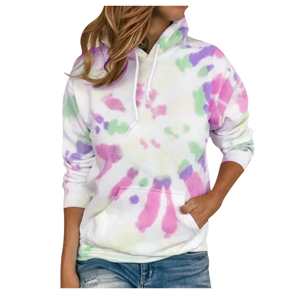 Размера плюс Женская Спортивная толстовка с капюшоном и тай-дай печатные