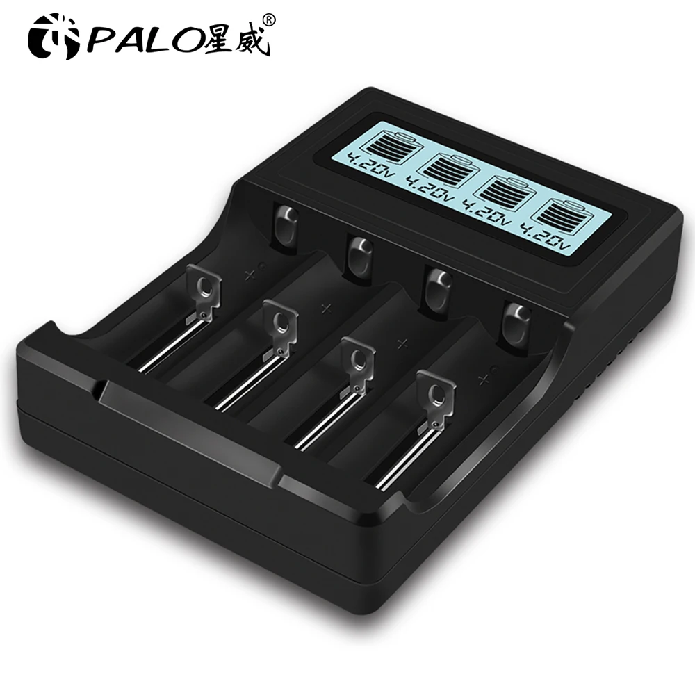 PALO 4 слота ЖК-дисплей 18650 зарядное устройство для 18650 14500 18500 16350 батарея 3,7 в серия литий-ионный аккумулятор зарядка