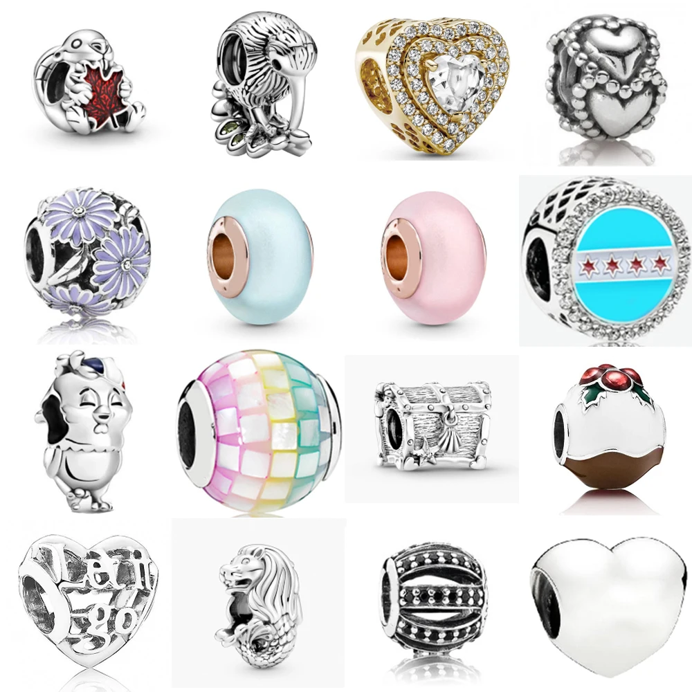 

2021 NEW 100% 925 Sterling Silver Flower Blue Pink Clear Crystal Colorful Bead Heart-shaped Diamond Charm Treasure chest Gift