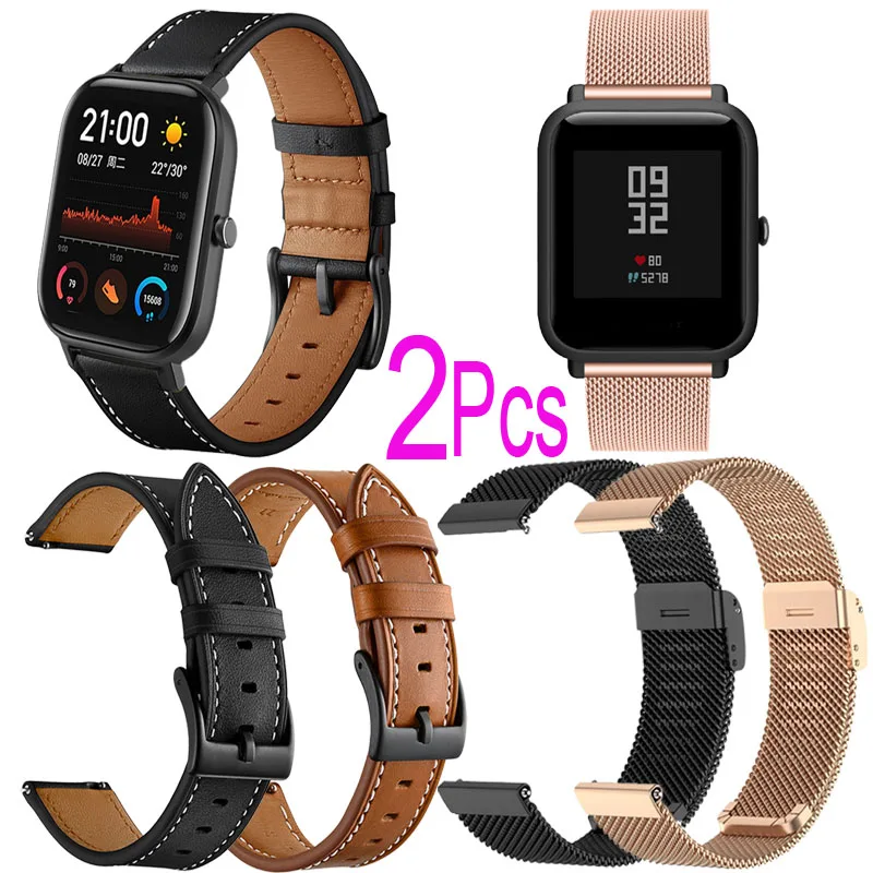 

Кожаный браслет для Xiaomi Huami Amazfit GTS 2 Mini 3 2e Bip U Pro S Lite GTR 3 Pro, ремешок «Миланская петля»