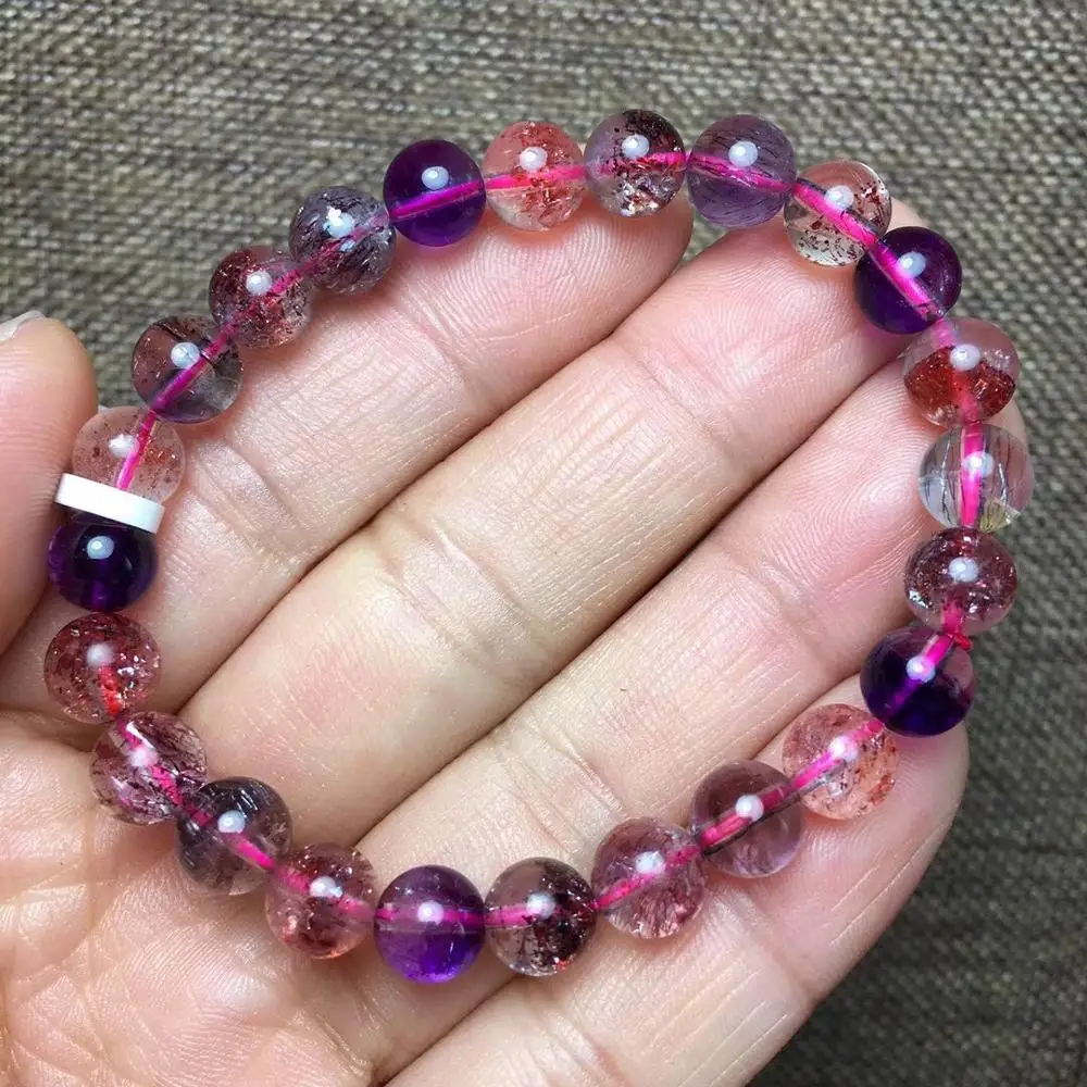 

Top 7.5mm Natural Lepidocrocite Rutilated Bracelet For Woman Lady Super Seven Melody Crystal Stretch Round Beads Jewelry AAAAAA
