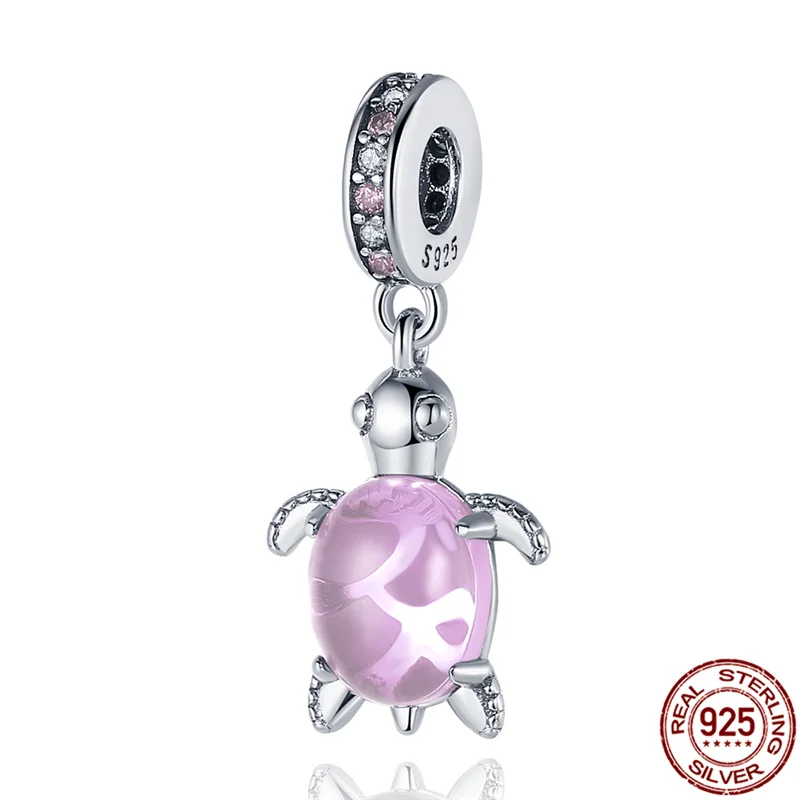 

2021New 925 Sterling Silver Zircon Pink Turtle Beads Fit Original Pandora Bracelet&Bangle Making Fashion DIY Jewelry For Women