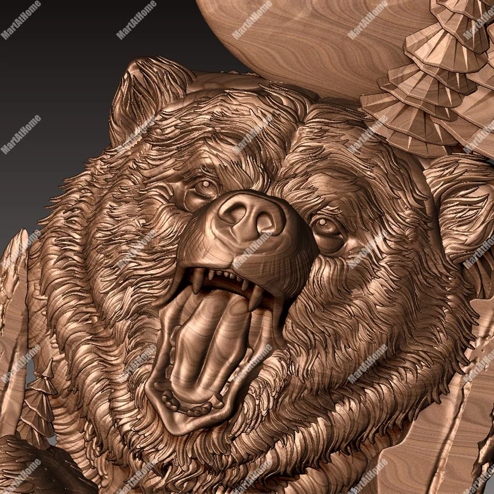 Высокая точность 3D модель STL файл круглая резьба Рисунок Медведь в дереве