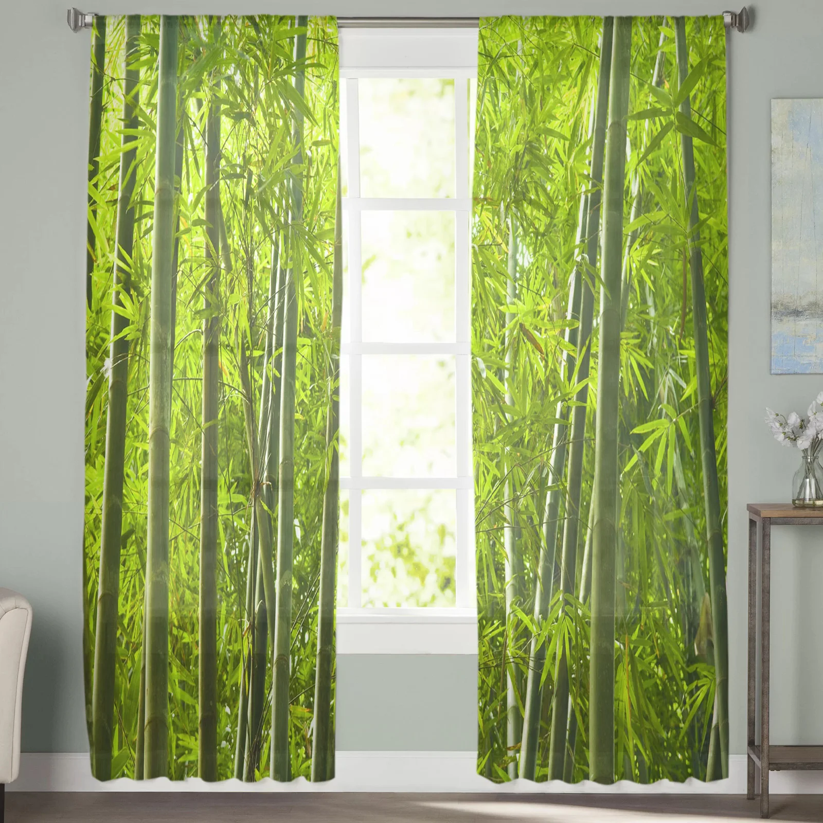Тюлевые занавески в виде зеленого бамбукового леса для спальни современные из