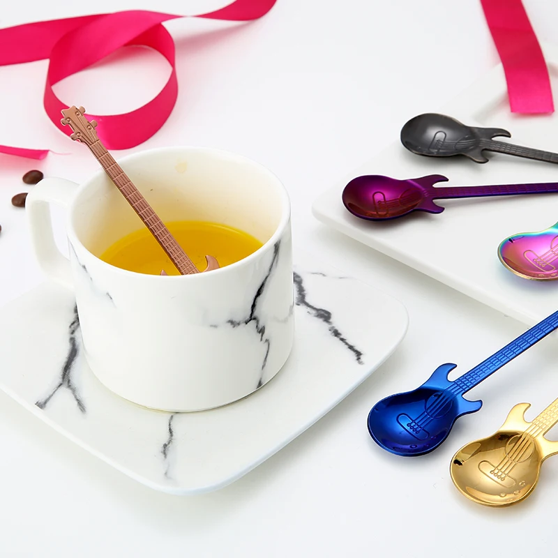 

Music Style Stainless Spoon Guitar Shape Long Handle Iron Shovel Ice Cream Spoon Beautiful Coffee Tea-Spoon Fashion Tableware