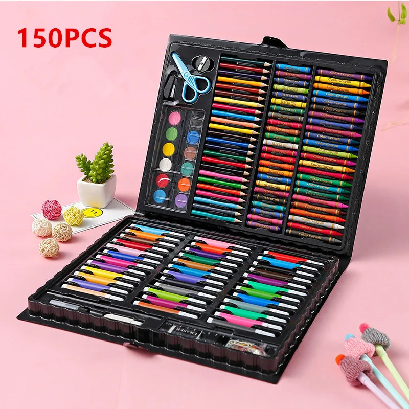 

150/42PCS/Set Children Drawing Pen Oil Pastels Watercolor Art Painting Stick Mark Brush Box Gift Kindergarten Color Pens 2021New