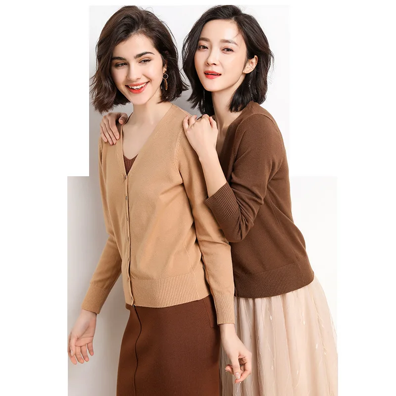

Spring and Autumn New Sweater Women's Knitted Wool Cardigan V-neck Shirt Fashion Coat Bottoming Shirt Sweater Coat