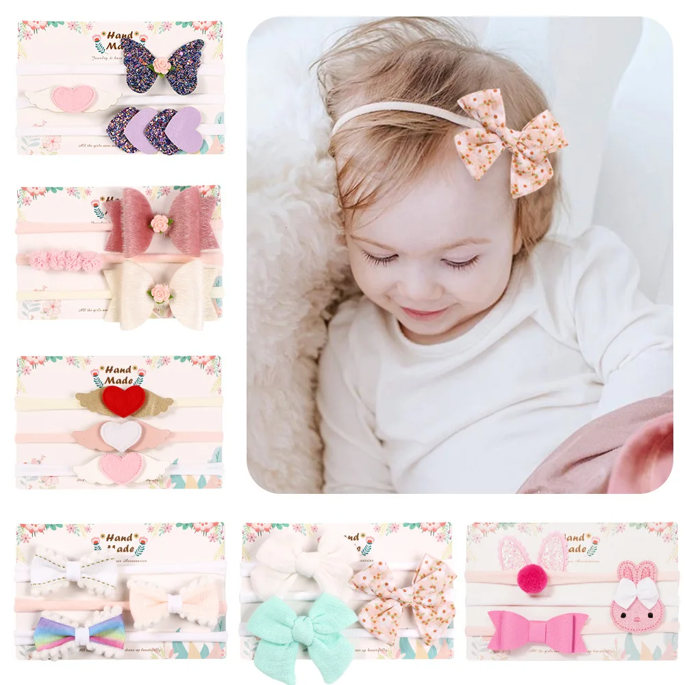 

2021 Baby Bow Hair Band Non-Marking Small Headband Three-Piece Set Tie Hair Animals Shining Children's Hair Band