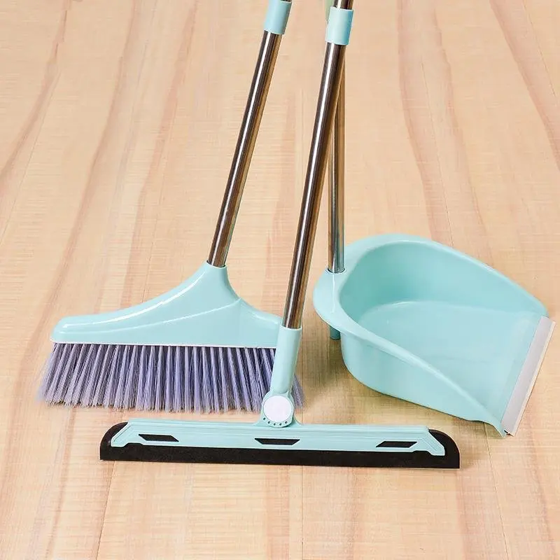 Wholesale household stainless steel broom and dustpan combination set soft hair broom wiper to increase thickening dustpan enlarge