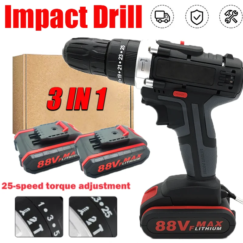 Дрель-шуруповерт ударная беспроводная 88VF 25 + 3 с аккумулятором Worx 29 шт. в наборе |