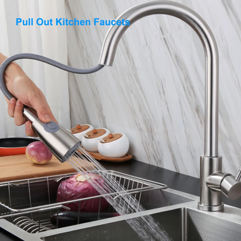 

Faucet Kitchen Single Handle Pull Out Water Tap 360 Degree Water Mixer Tap Single Hole Handle Swivel Pull Down Kitchen Faucet