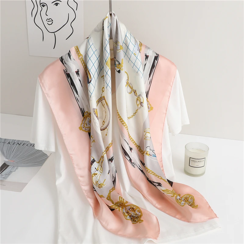 Фото 2021 Summer Square Scarf Big Size Hair Neckerchief Hajabs Head Wraps Bandana Accessories Fashion Female Scarves New 2021 Summer Square Scarf Big Size Hair Neckerchief Hajabs Head Wraps Bandana Accessories Fashion Female Scarves New