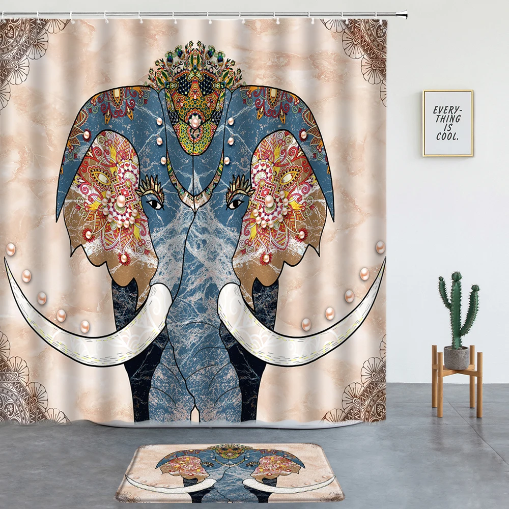 

Набор богемных штор для душа в виде слона, коврики для ванной, Мультяшные животные, декор для ванной комнаты, экран, коврик для входной двери,...