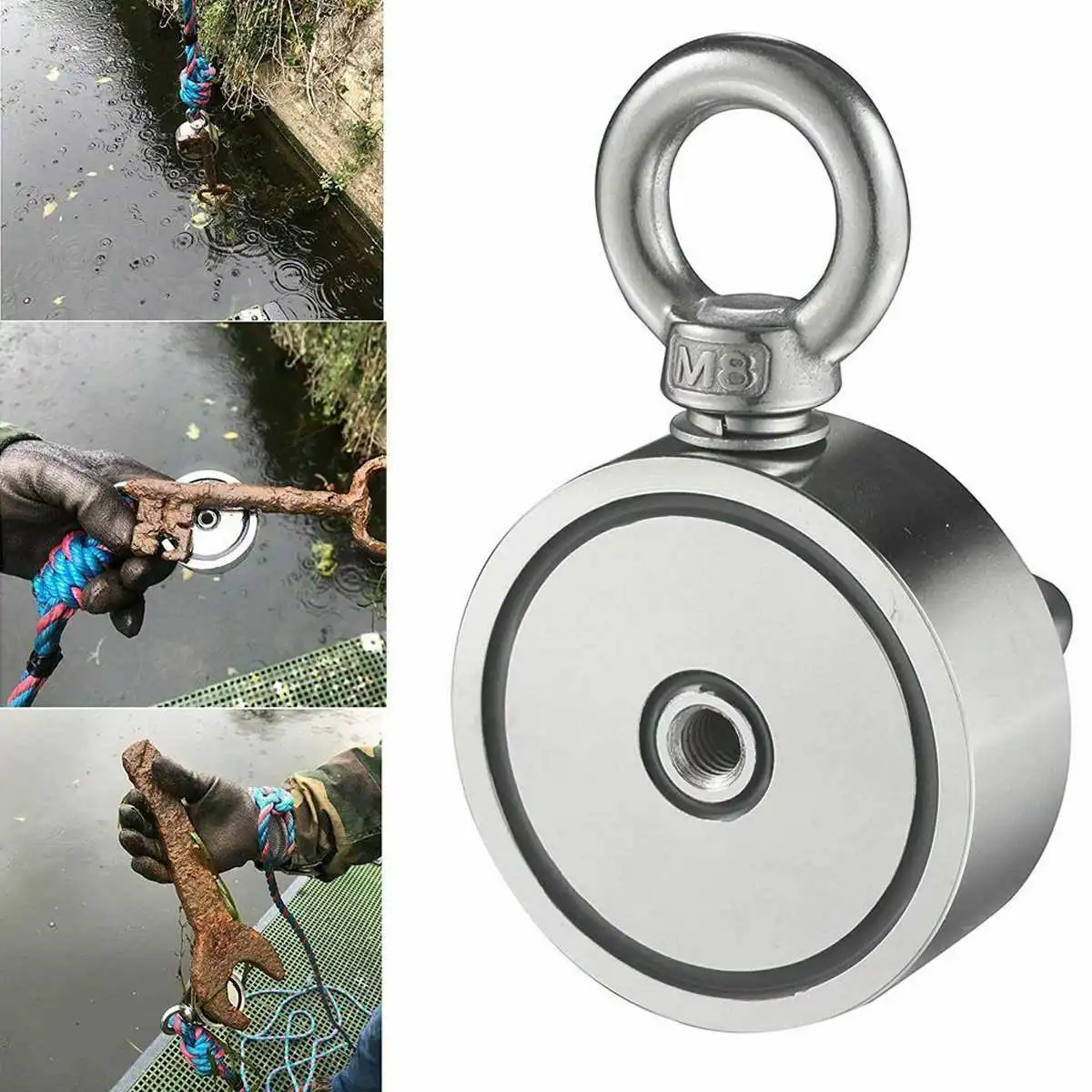 

Magnet 48/60/67mm Strong Powerful Neodymium Double Sided Salvage Magnet Sea Fishing Holder Pulling Mounting Pot with 10M Rope