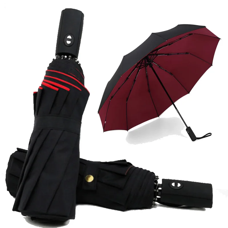 

Double Layer Windproof Women's Automatic Umbrella Female Male Ten Bone Three Folding Men's Umbrella Large Rain Business Parasol