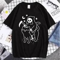 new style couple tops death rides a black cat reaper printed women men wears unsiex tees summer clothes unsiex oversize t shirts