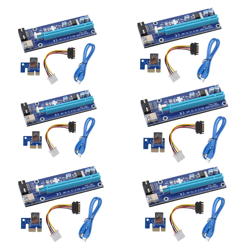 6 упаковок PCI-E Райзер Экспресс-кабель от 16X до 1X ( Dual-6pin / MOLEX) Ethernet ETH Майнер питание