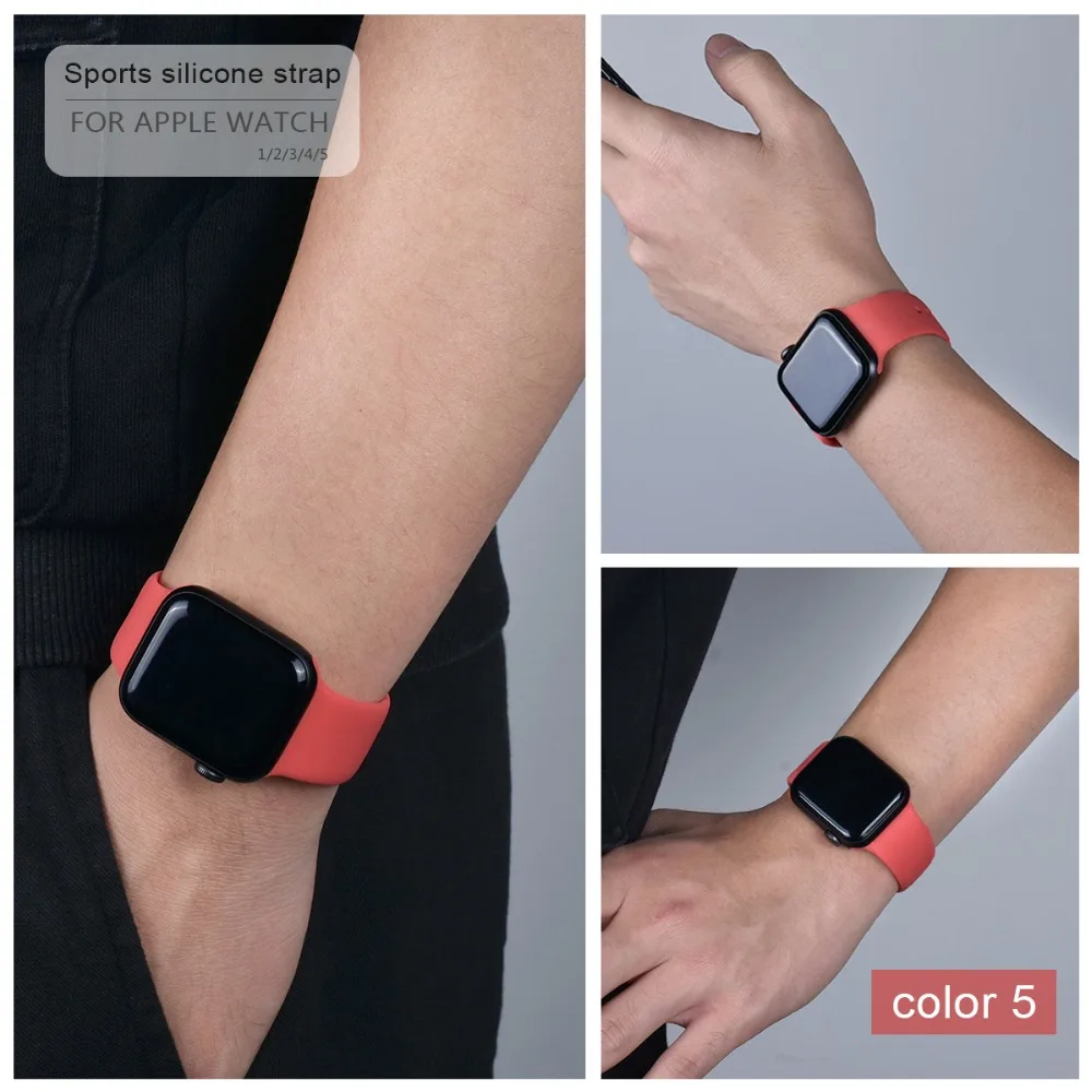 Мягкий силиконовый спортивный ремешок для Apple Watch 5 4 3 2 1 38 мм 42 мм, резиновый ремешок для часов Iwatch series 5 4 40 мм 44 мм