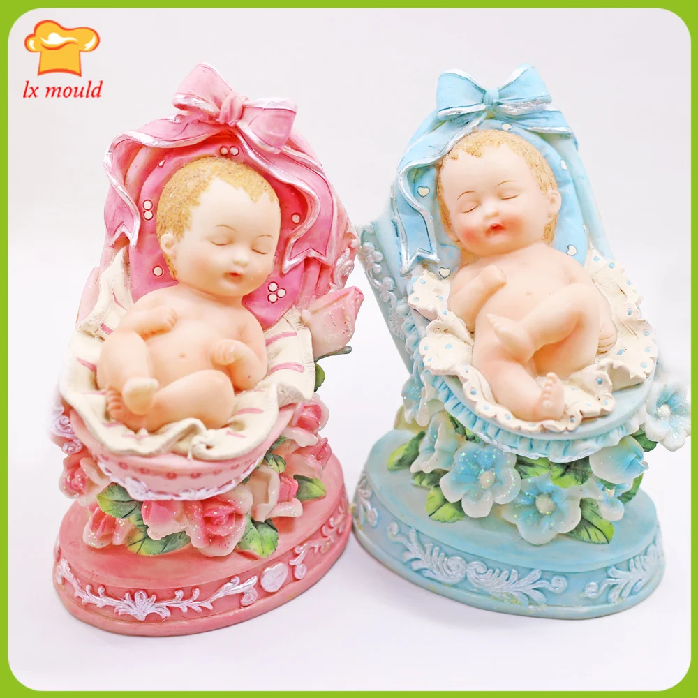 

New Baby in Cradle 3D Soap Candle Plaster Clay silicone mold