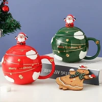 santa claus ceramic mug with lids spoons creative cartoon christmas gift cup female student office coffee couple drinkware