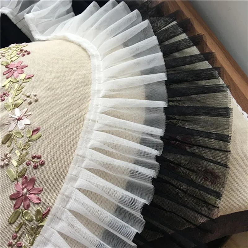 

1Yards Embroidery Lace Fabric Black White Lace Collar 9cm Voile Pleated Ribbon Sewing Applique Trim Christmas Decoration V16
