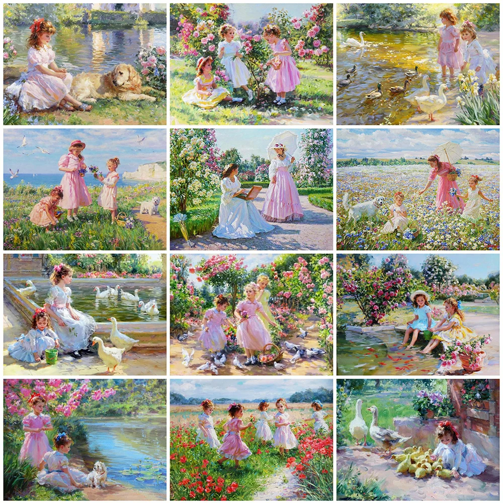 

MomoArt 5D DIY Diamond Painting Girl Portrait Full Square Diamond Embroidery Garden Landscape New Year Home Decorations