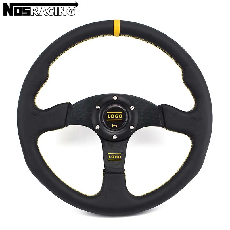 14-дюймовое кожаное рулевое колесо OM модификация JDM Гоночное плоское