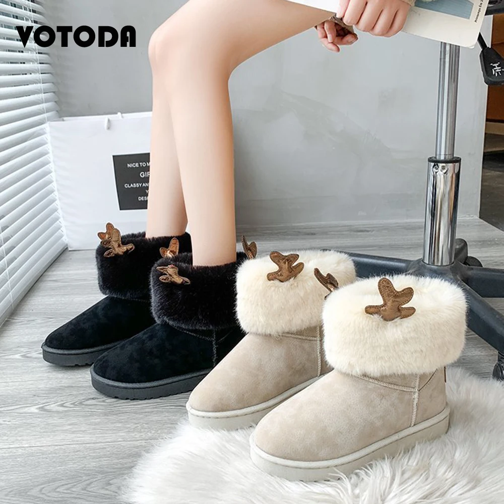 

Winter Women Fur Boots Women Fluffy Faux Fur Snow Boots Ladies Furry ​Ankle Boots Female Outdoor Plush Cotton Boots Girl Slip On