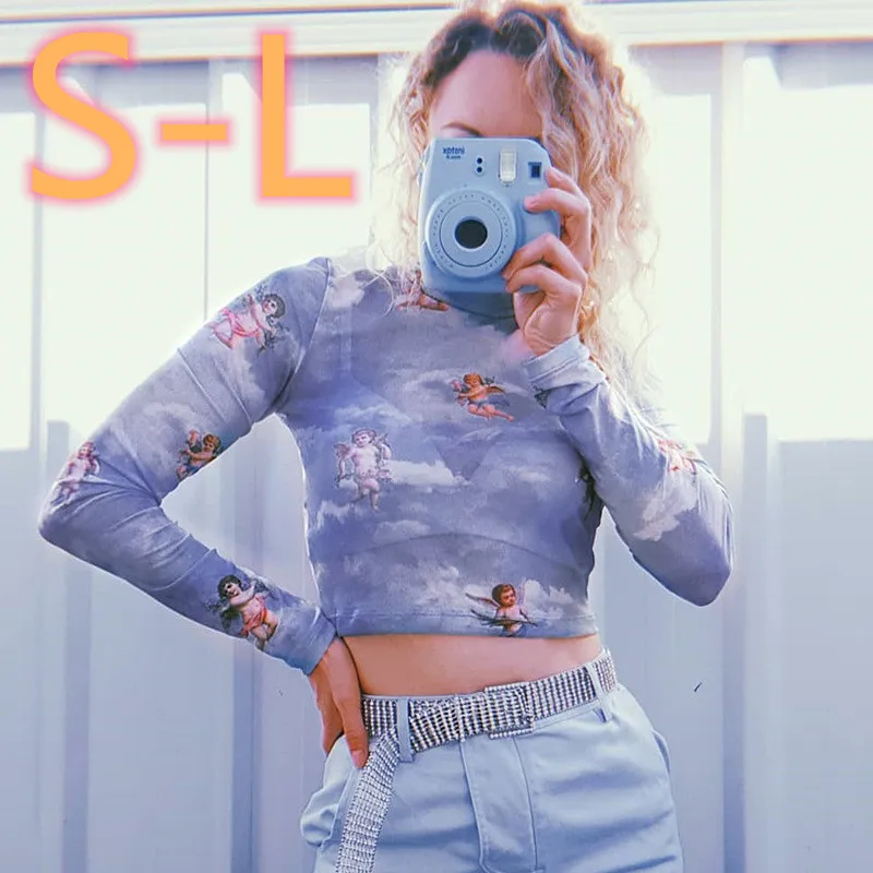 Сетчатая водолазка с Купидоном ангелом топы женские прозрачные 2022 синие