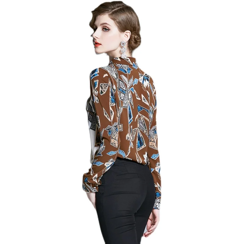 

2021 Summer Women's Fashion Printing Long Sleeve Blouse shirts Formal Office lady