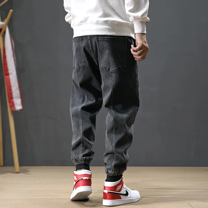 Модные мужские джинсы в японском стиле серого цвета свободные брюки карго