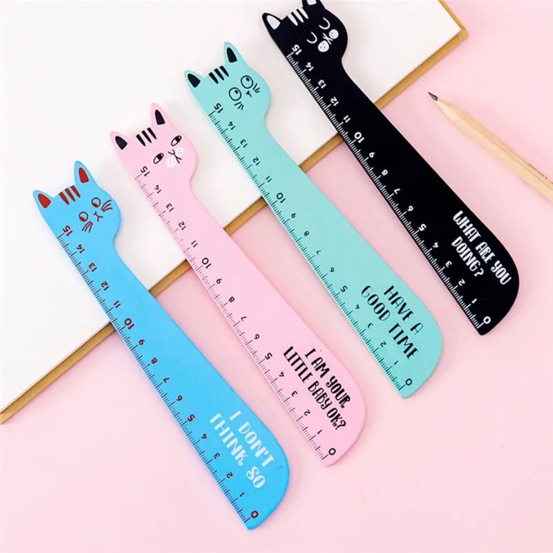 Милая деревянная измерительная линейка в форме головы кота животного для