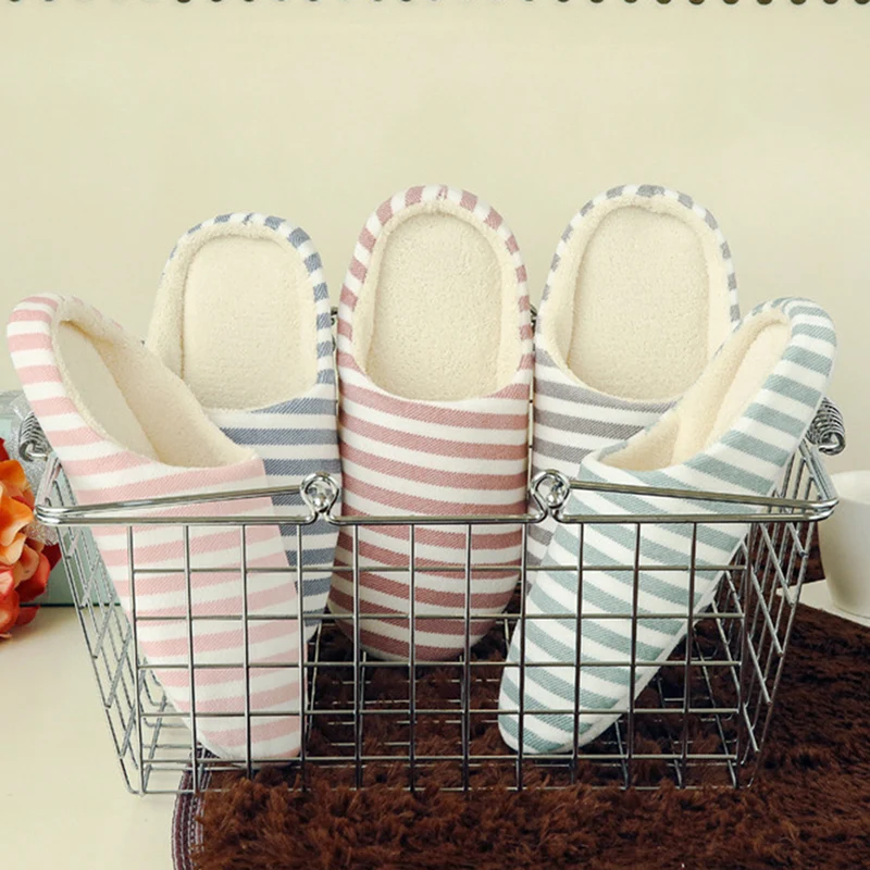 Осенне зимние тапочки для женщин бархатные полосатые домашние ботинки