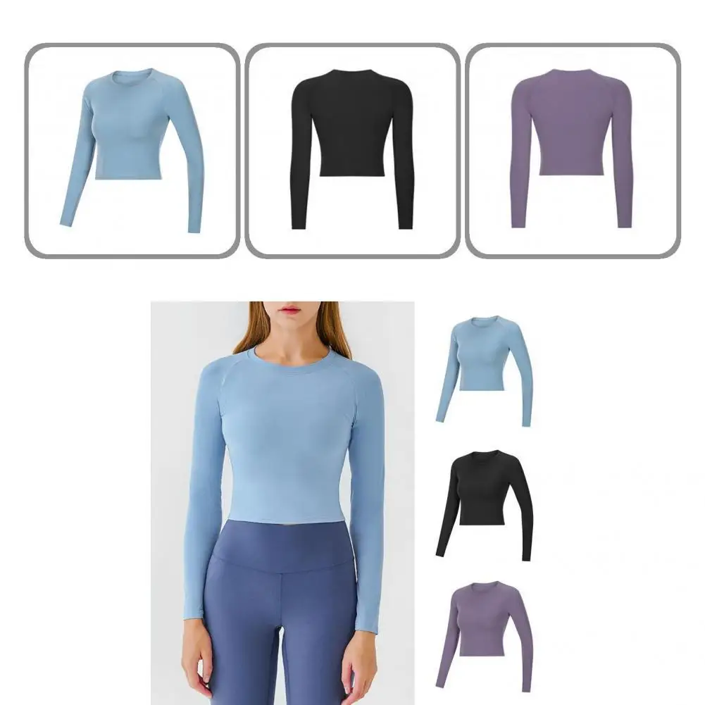 

Gym Crop Top Classic Water Absorption Fitted Cropped Sweatshirt Solid Color Slim Cropped Sweatshirt