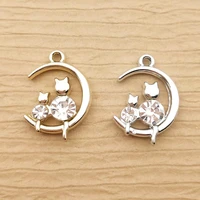 10pcs 15x22mm crystal moon cat charms for jewelry making fashion earring pendant bracelet necklace accessories diy finding