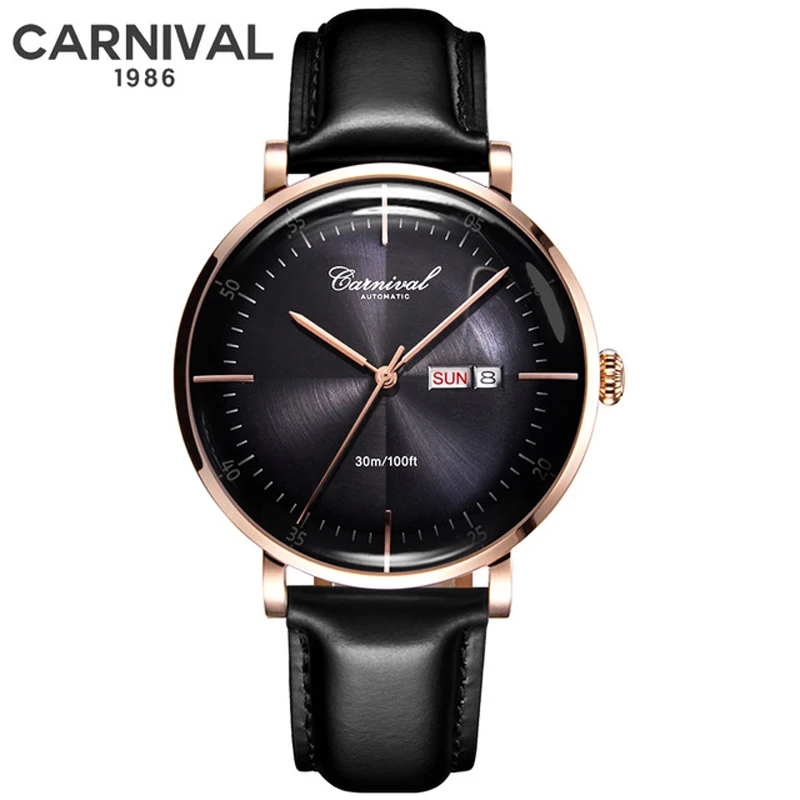 Carnival Brand Fashion Automatic Business Watch Man Waterproof Luxury Sapphire Calendar Mechanical Wristwatch Relogio Masculino