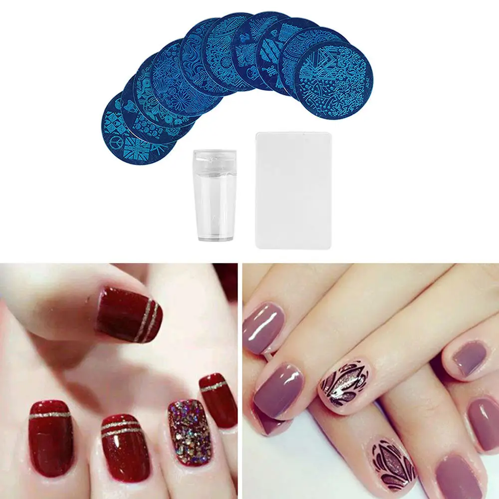 10 шт. пластины для ногтей + 1 силиконовый уплотнитель трафареты дизайна