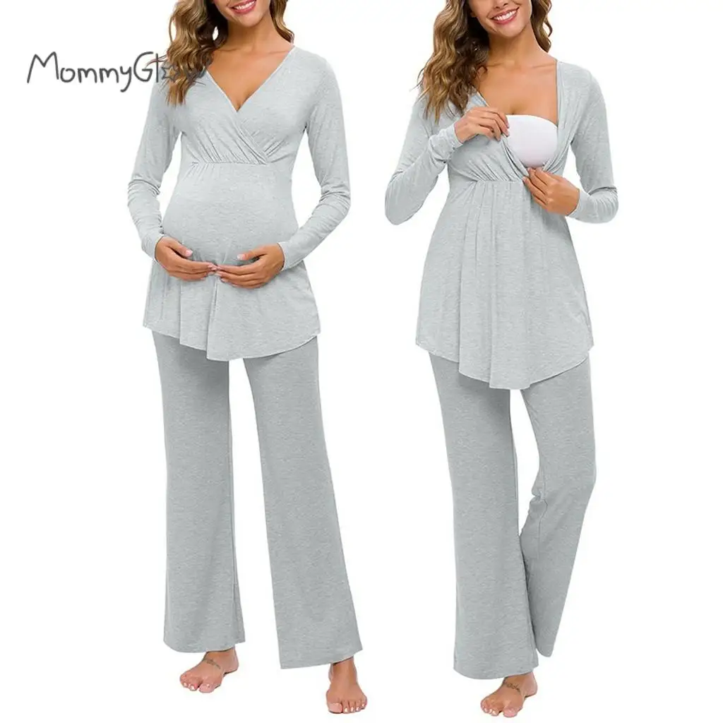 

Maternity Nightwear Women Pregnancy Nursing Baby T-shirt Tops+pants Pajamas Set Suit Breastfeeding Homewear For Pregnant Women