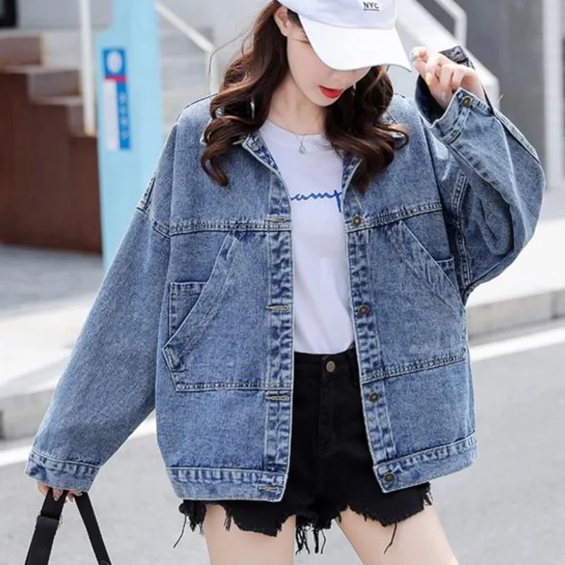 

Женская джинсовая куртка, свободная однобортная куртка с длинным рукавом, одежда в Корейском стиле, весна-осень 2021