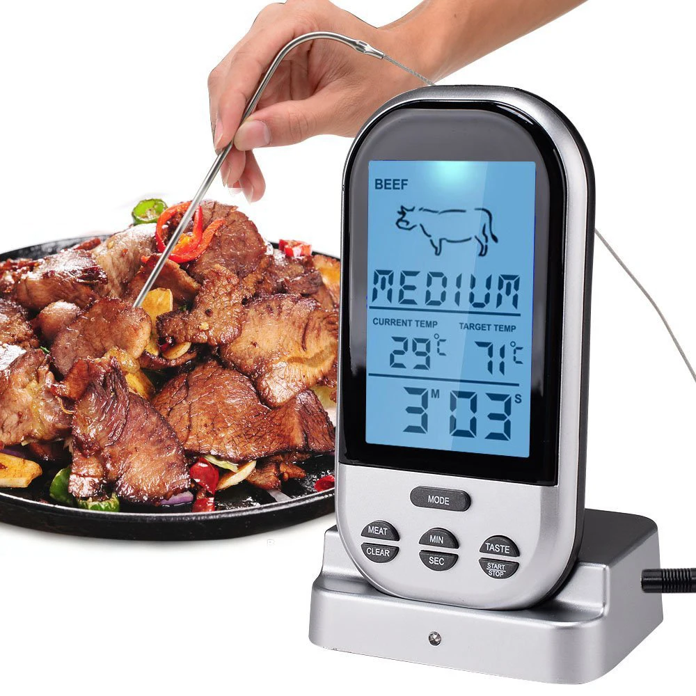 

Wireless Digital LCD Display BBQ Thermometer Kitchen Barbecue Digital Probe Meat Thermometer Cooking Tool With Timer Alarm