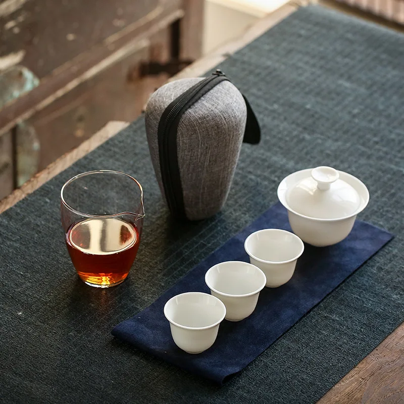 Белый керамический чайный набор Gaiwan чайная чашка для китайского кунг-фу дорожный
